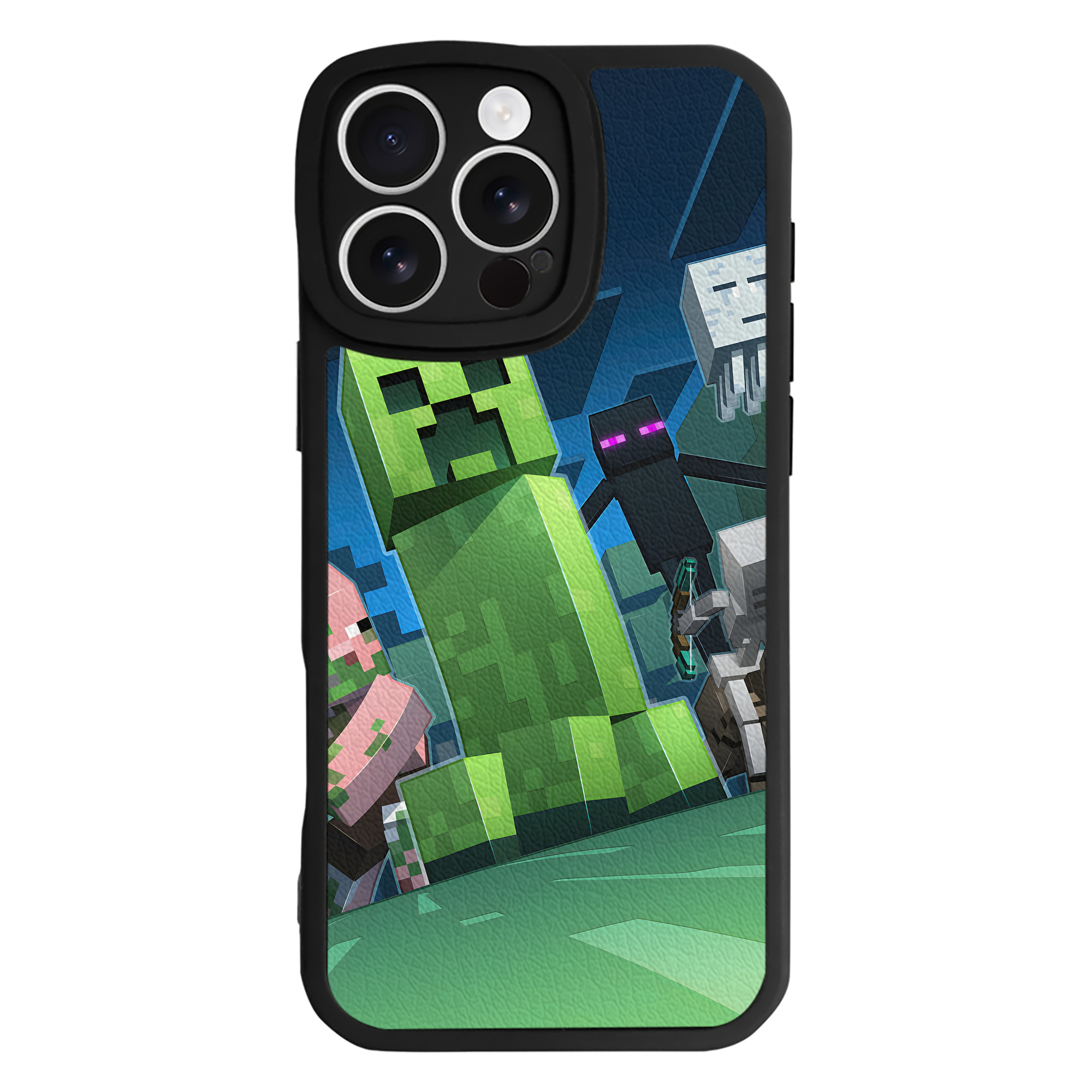 （画像用） マインクラフト ブロックの世界 Minecraft MC Block world 【iPhone 16シリーズ対応】シリコンスマホケース（レザー調） 材質：シリコン